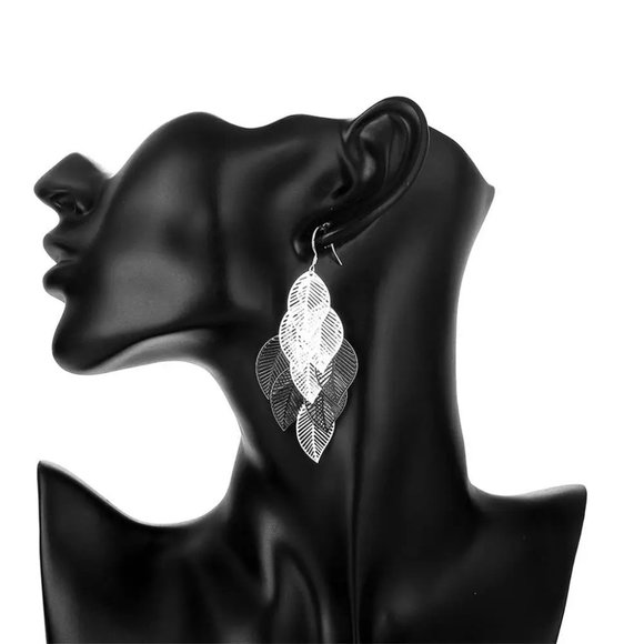 Gorgeous Hanging Leaf's .925 Sterling Silver 3 Inch Hypoallergenic Hook Earrings - Picture 7 of 7